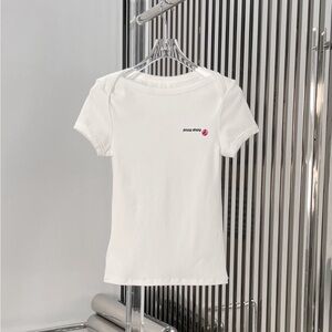 White Tee with Logo Accent